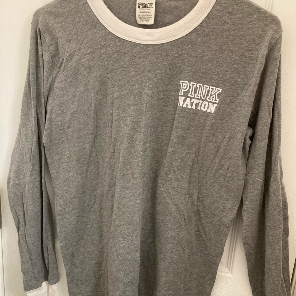 Pink Victoria Secret Vintage Grey Crewneck‎ long sleeve Shirt Pink Nation logo